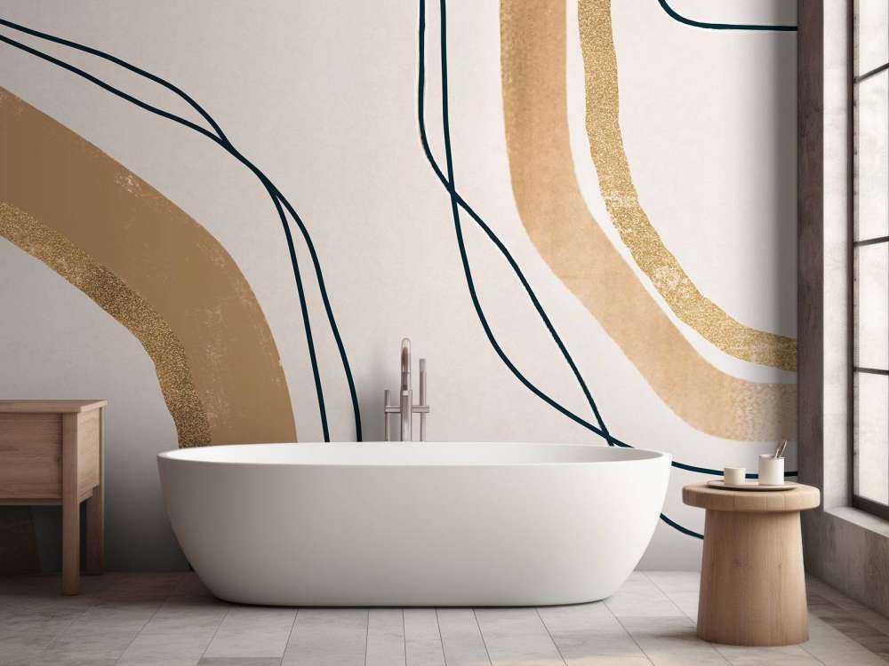 Calming Lines Modern Mid Century Art Beige