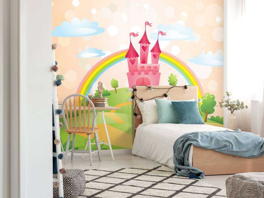 Sprookjeskasteel met een regenboog