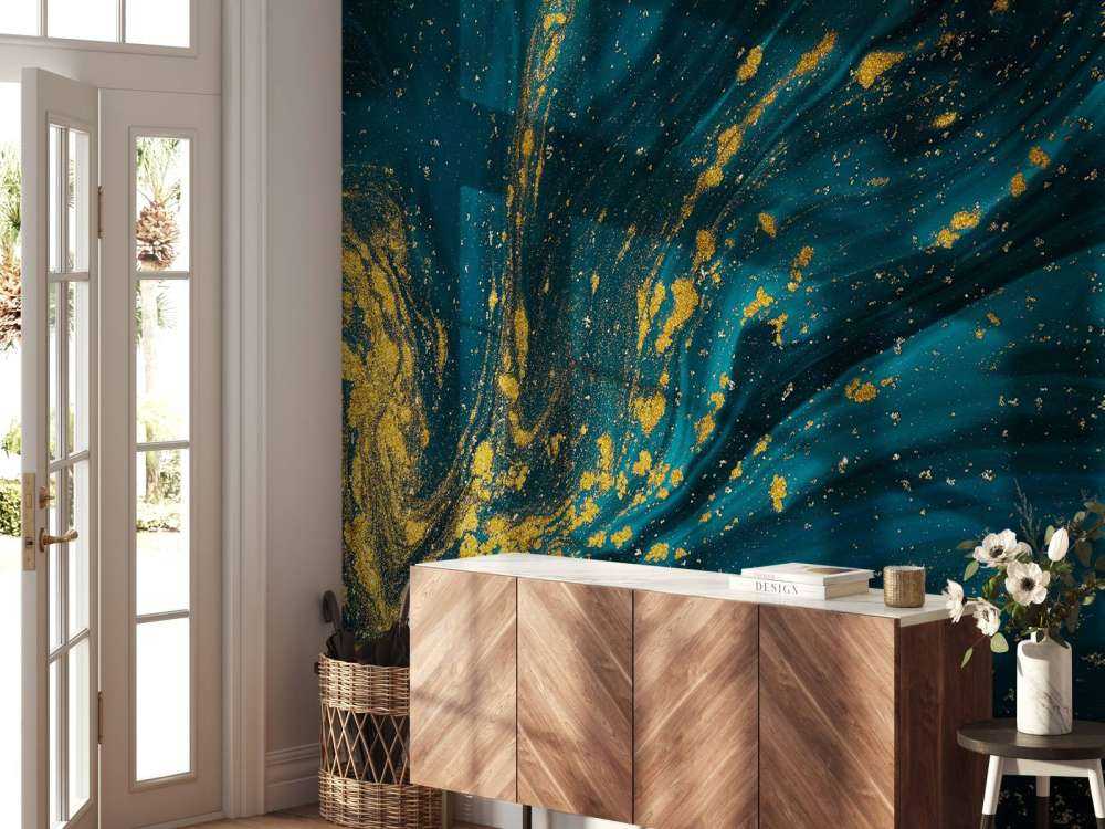 Donkerblauwe verf met goud