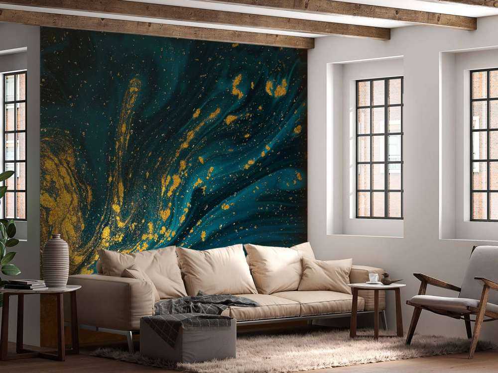 Donkerblauwe verf met goud