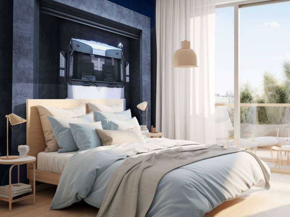 Vrachtwagens in garageboxen