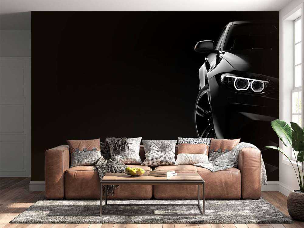 Sportauto met een zwarte achtergrond