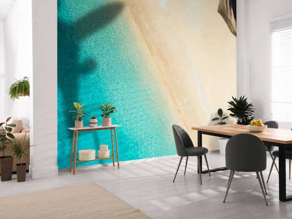 Vliegtuig schaduw op een tropisch strand