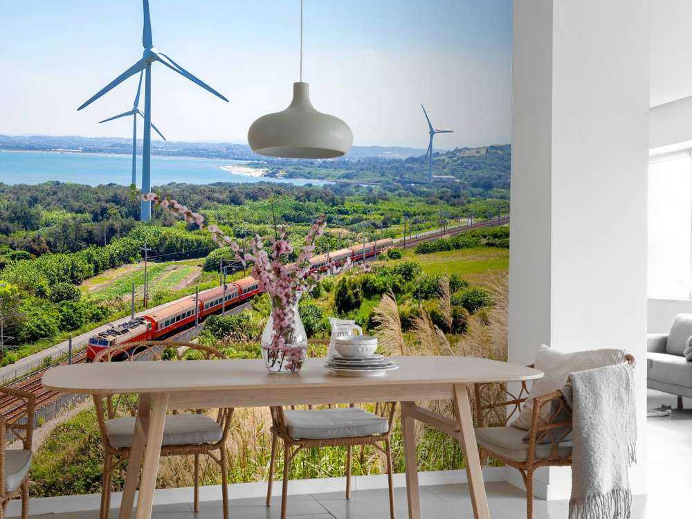 Rode trein langs windmolens