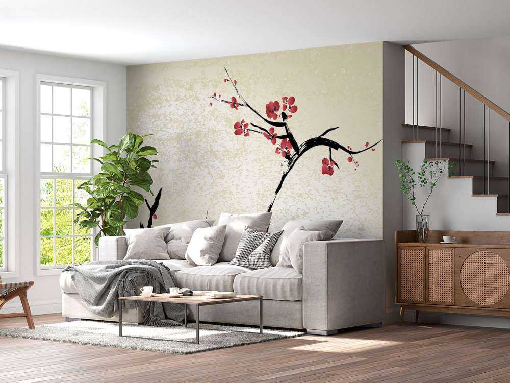 Kersenbloesem inkt schilderij