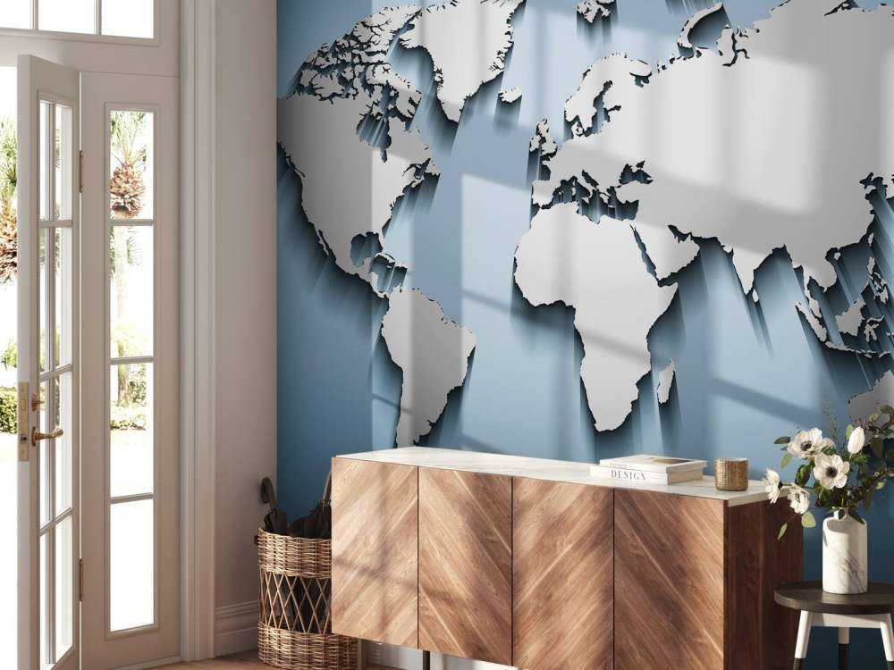 Zilveren wereldkaart in 3D