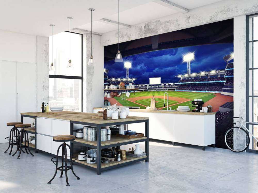 Honkbalstadion in de avond