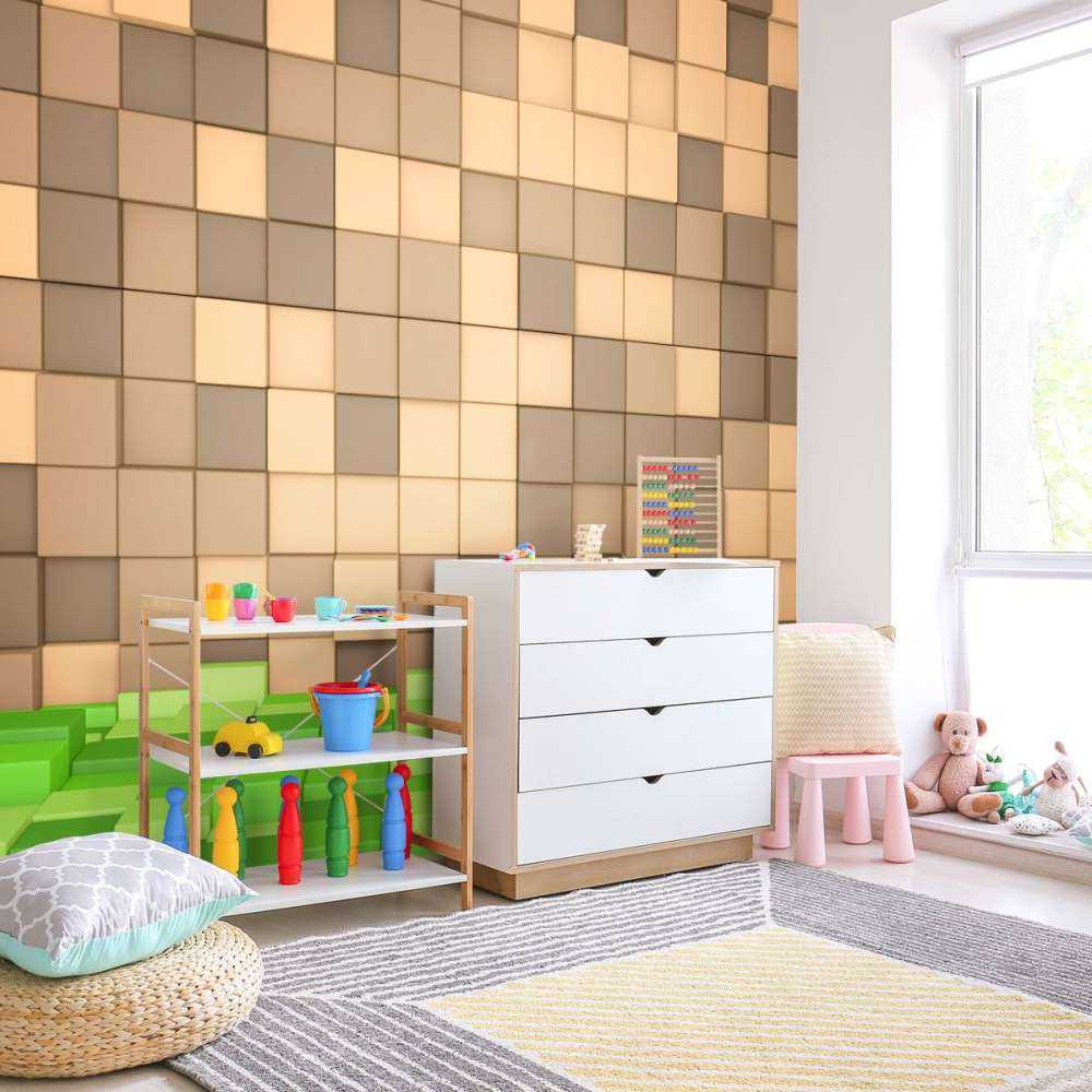 3D Minecraft landschap met bruine blokken