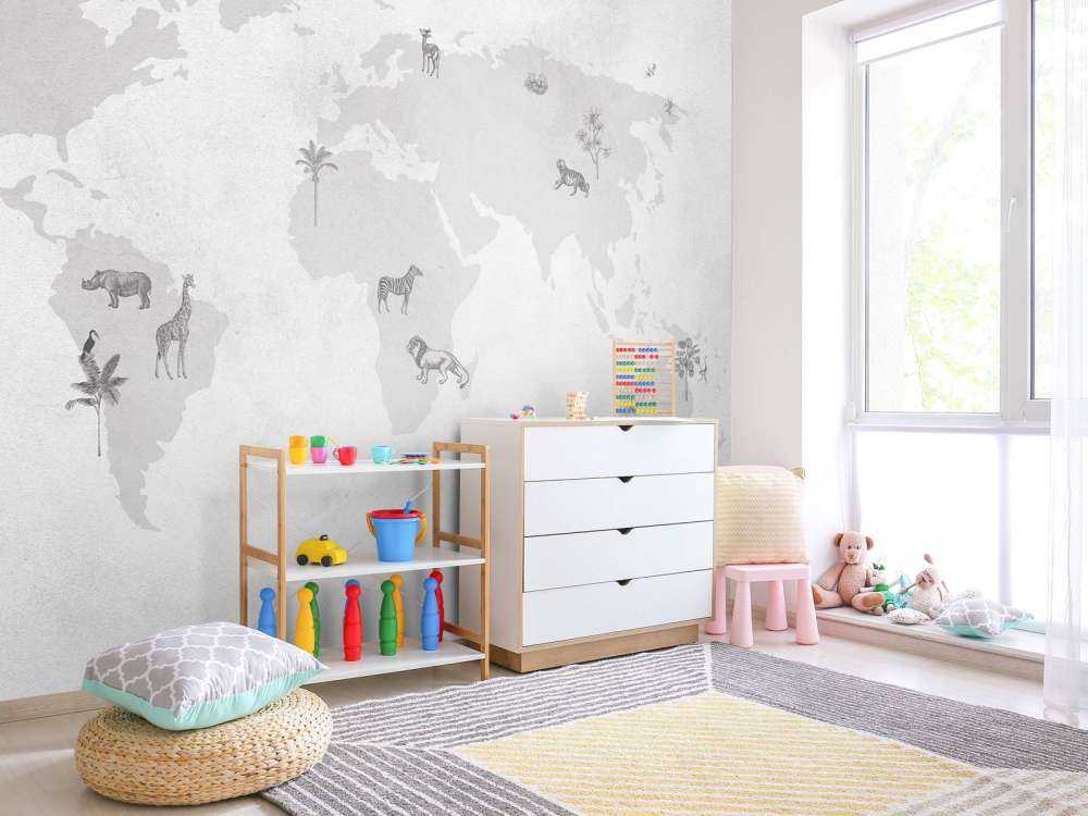 Wereldkaart sketch grijs