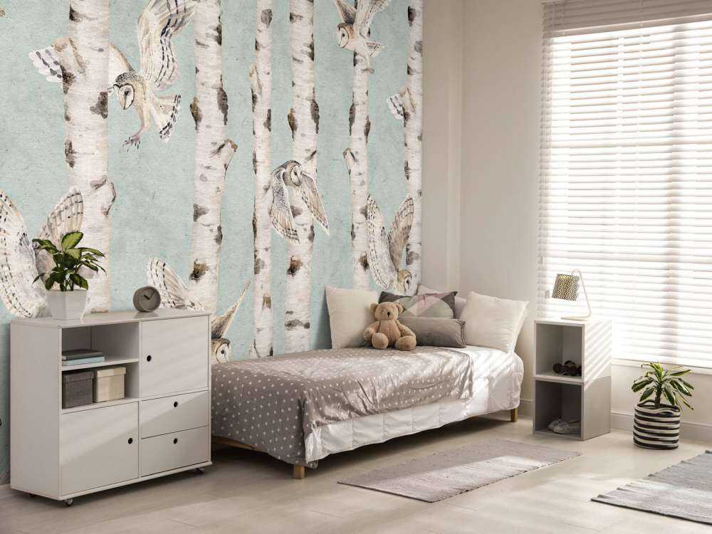Birch and Owls - Blue