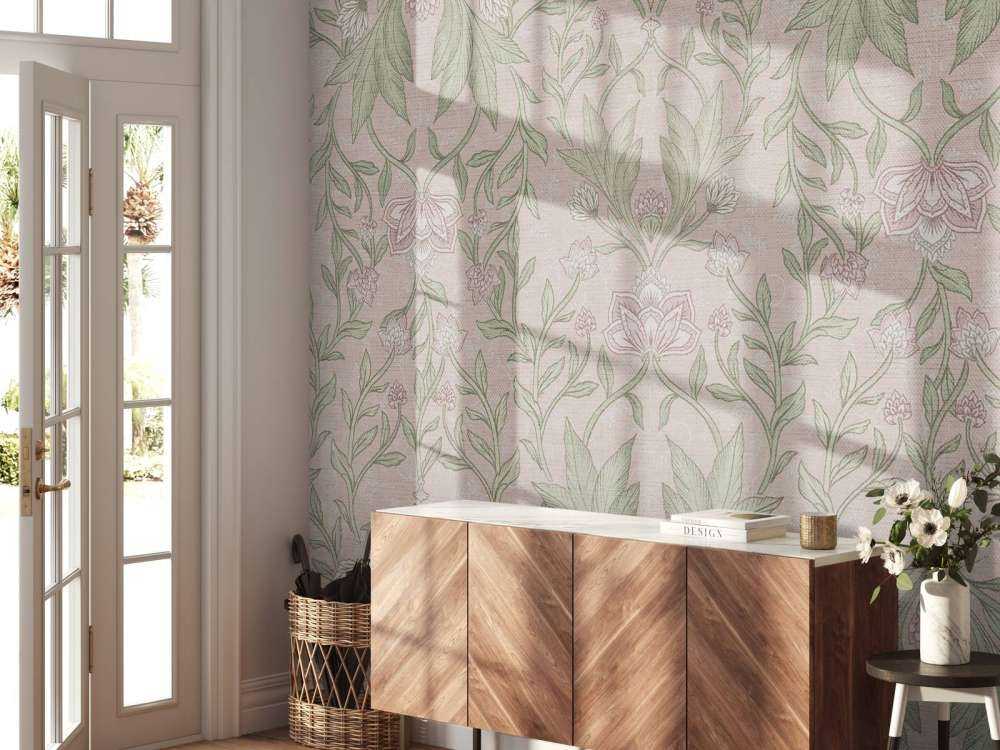 Morris bloemen damask - pastel roze