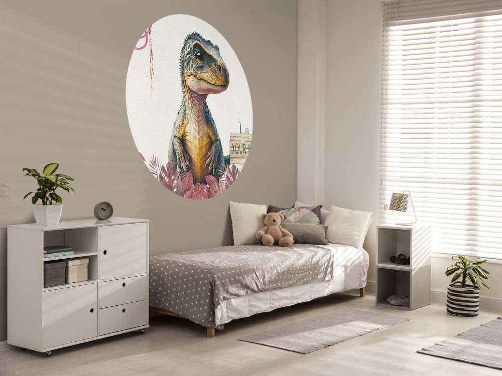 Baby t-rex in de jungle roze