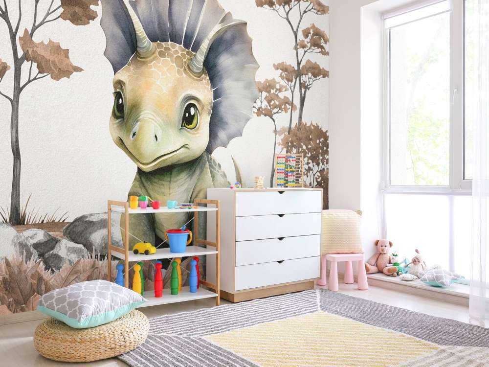 Baby triceratops in de jungle taupe