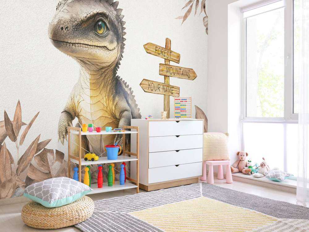 Baby spinosaurus in de jungle taupe