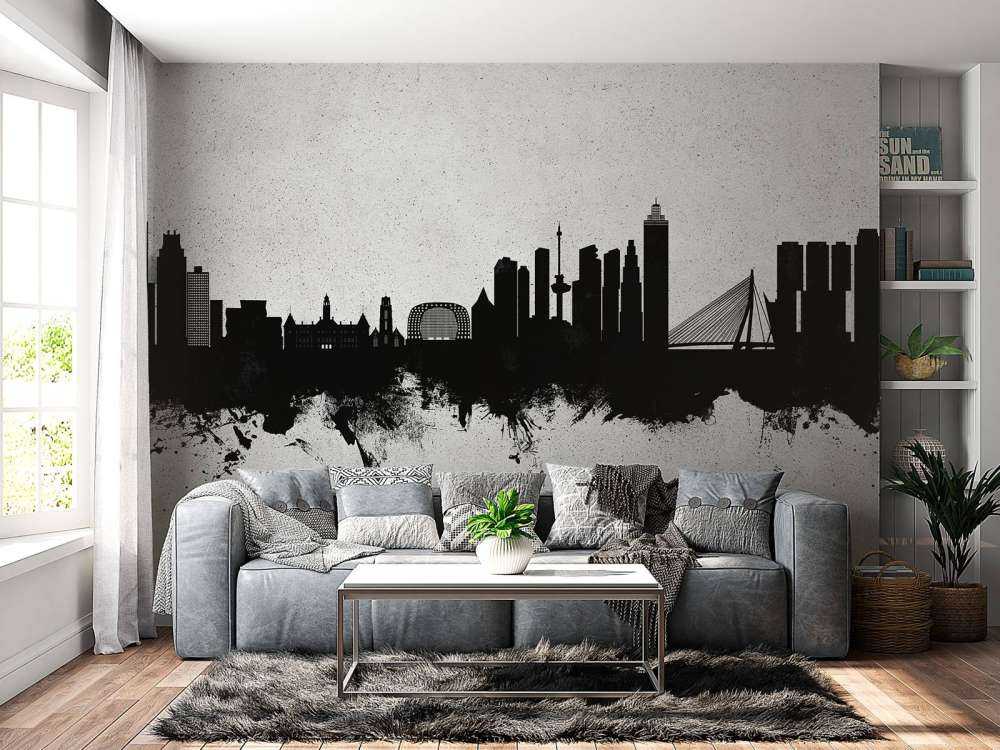 Waterverf skyline, Rotterdam