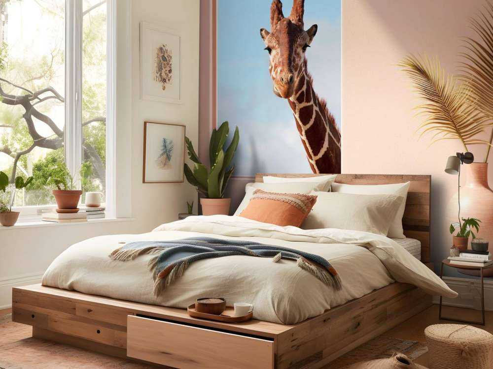 Nieuwsgierige giraffe aan het raam