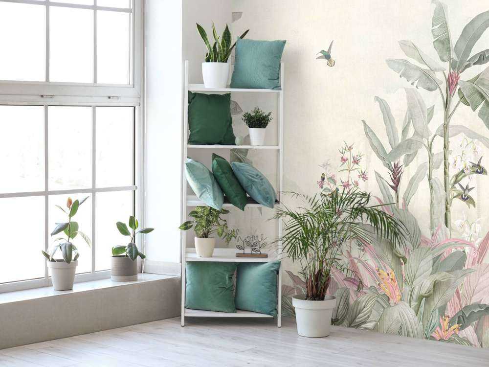 Kolibries en tropische bladeren