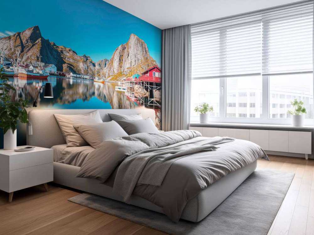 Rode huisjes aan fjordwater