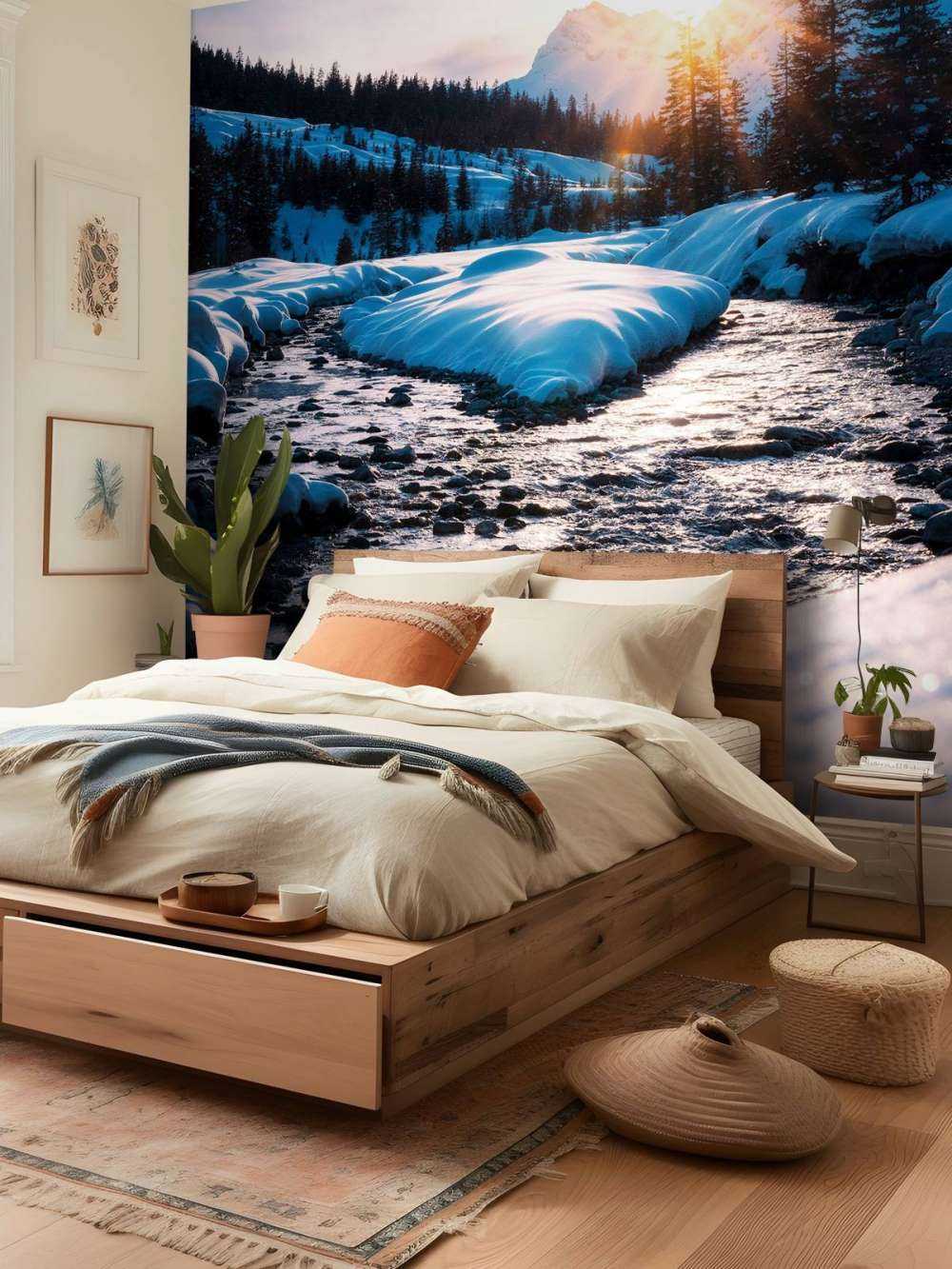 Bergbeek in gouden winterlicht