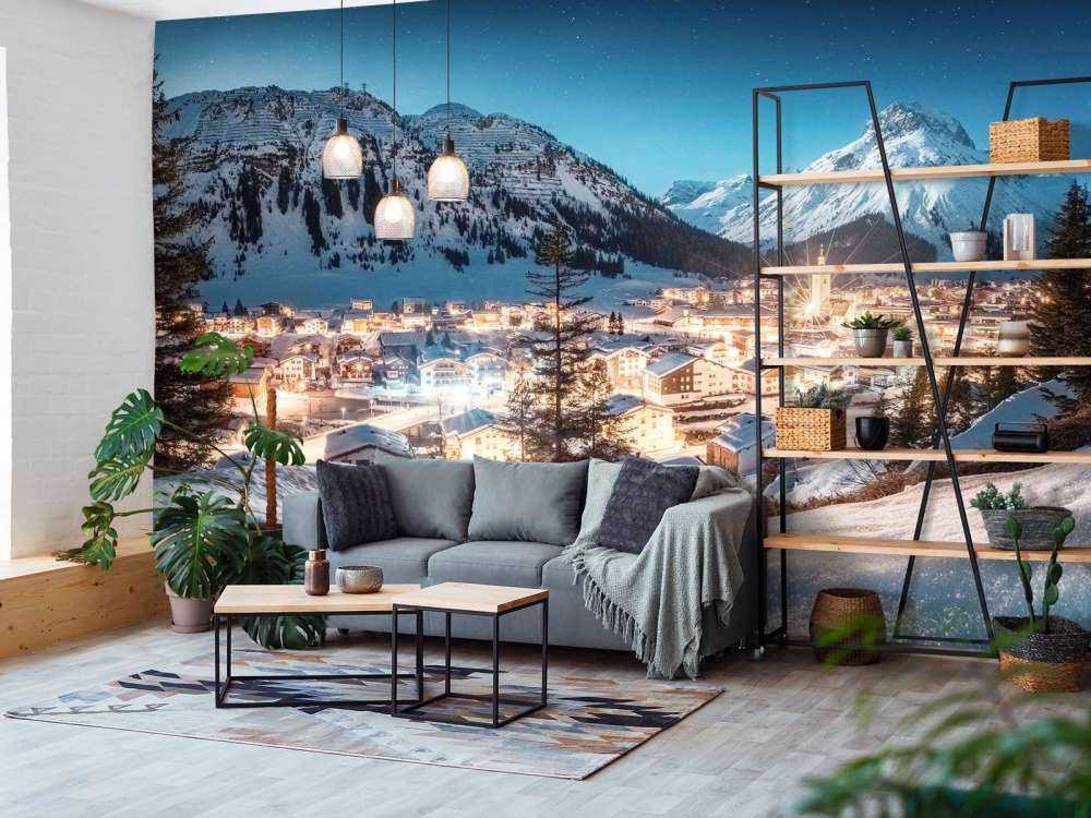 Fonkelend alpendorp onder sterrenhemel