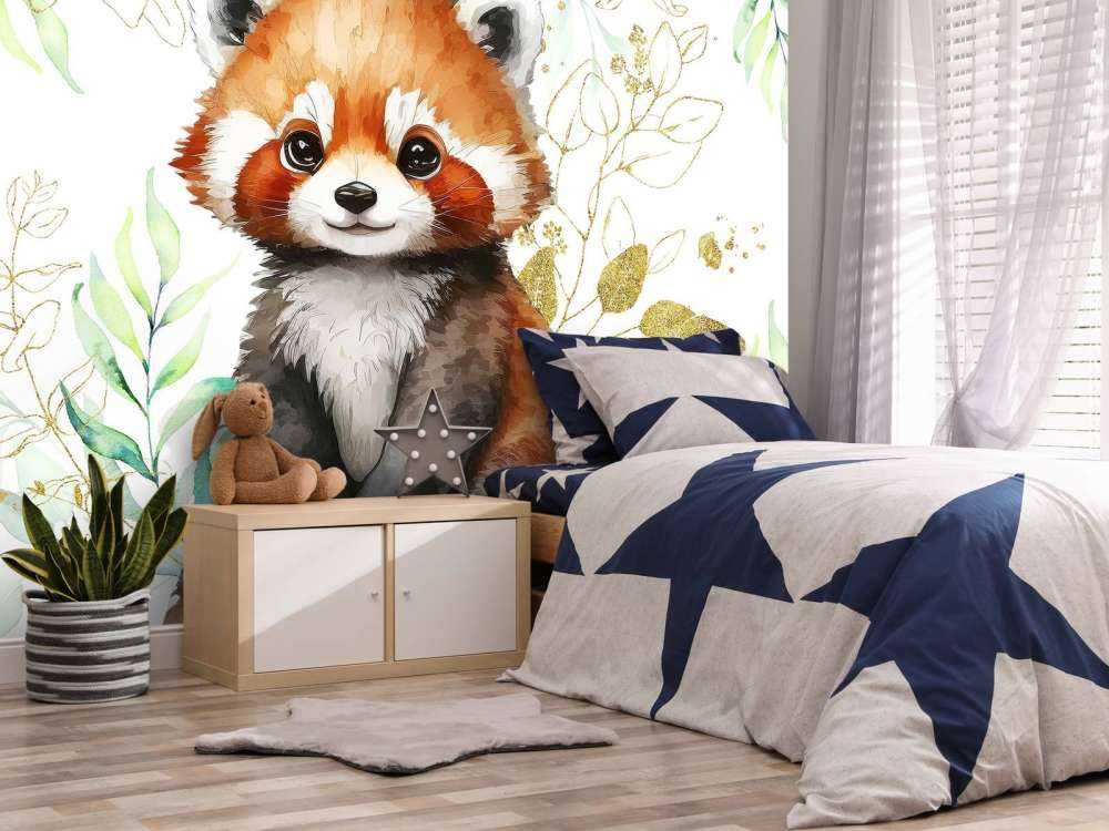 Schattige rode panda en bladeren