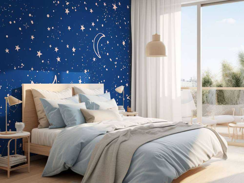 Maan en sterren in nachtblauw