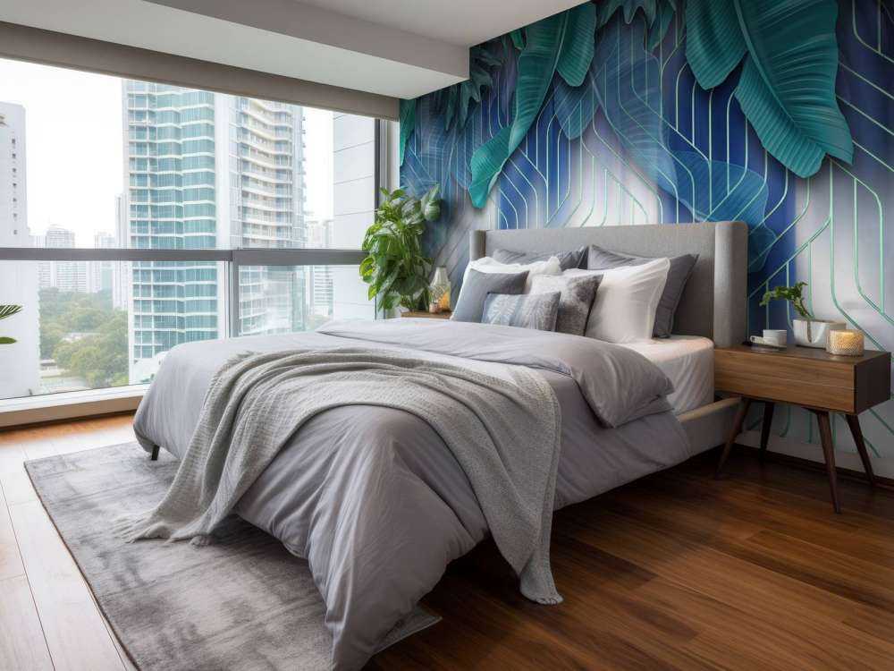 Groene bladeren en grafisch groen lijnenspel