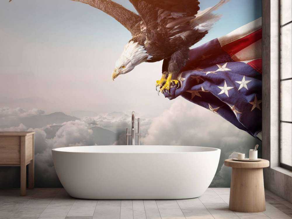 Adelaar met de Amerikaanse vlag vast