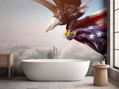 Adelaar met de Amerikaanse vlag vast