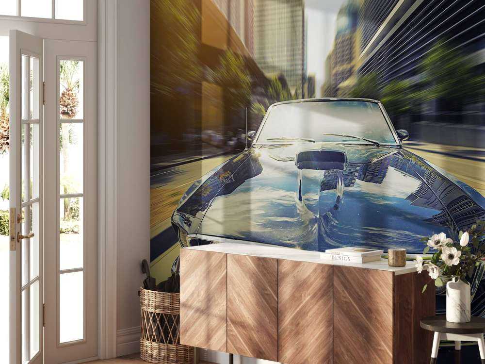 Donkerblauwe Amerikaanse muscle car