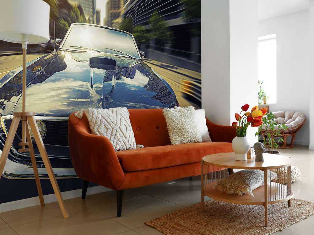 Donkerblauwe Amerikaanse muscle car