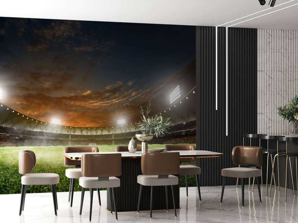 Verlicht voetbalstadion met wolken