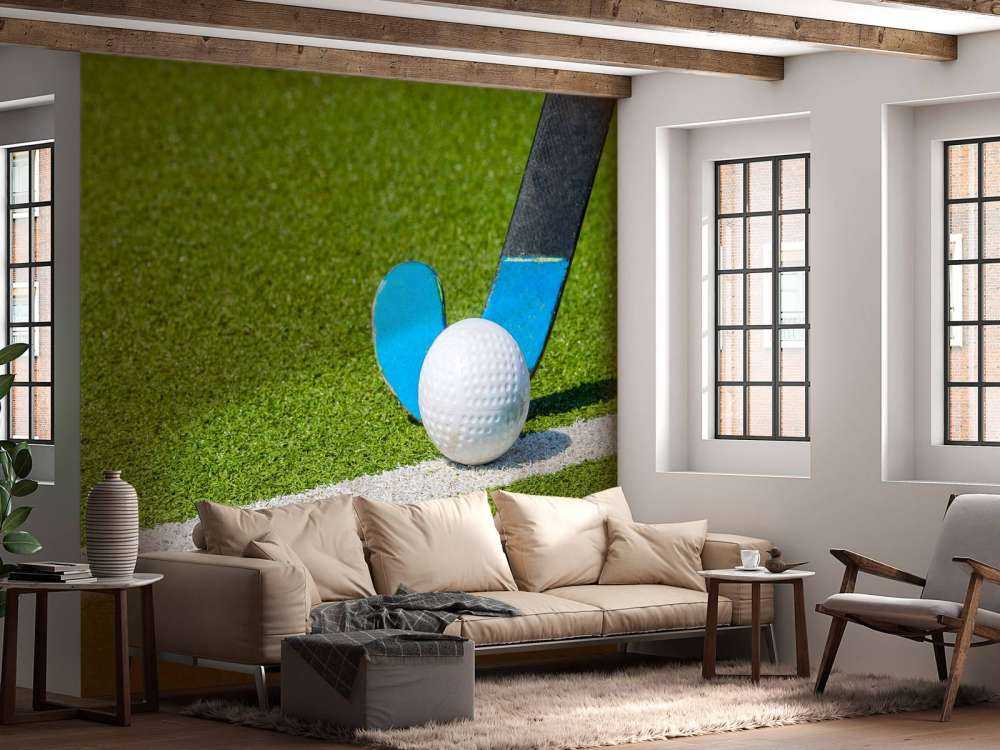 Hockeystick met bal close-up