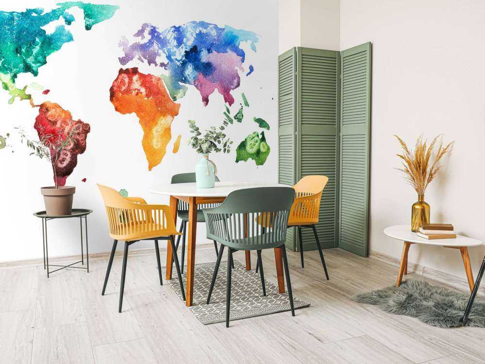 Getekende aquarel wereldkaart