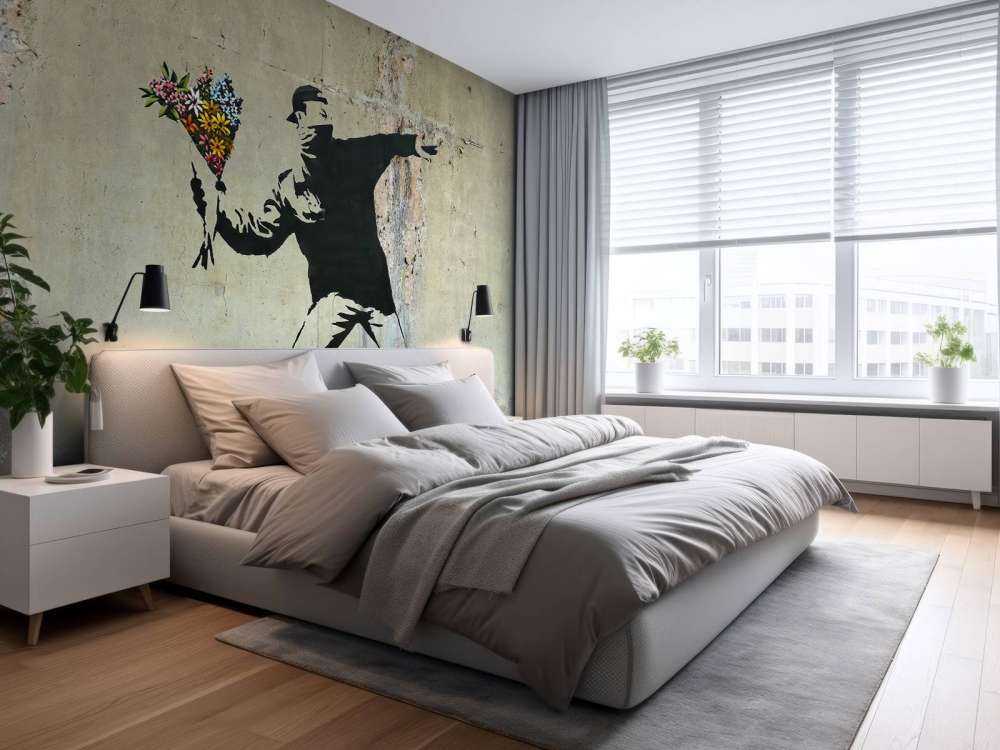 Banksy - Flower thrower, raw concrete