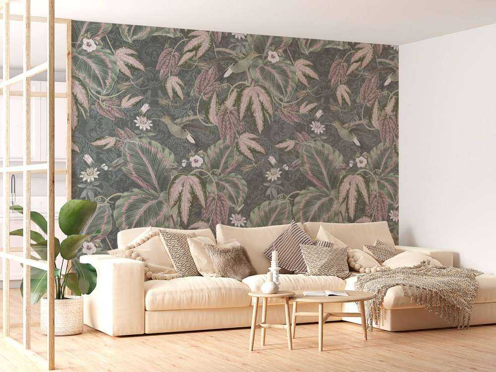 Tropical Birds of Paradise - vintage green