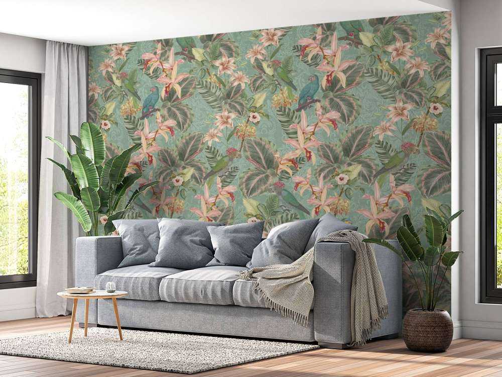 Tropische Jungle vogels & papegaaien - mint groen