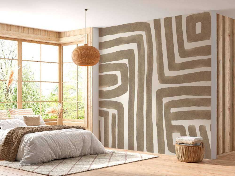 Abstract maze art beige