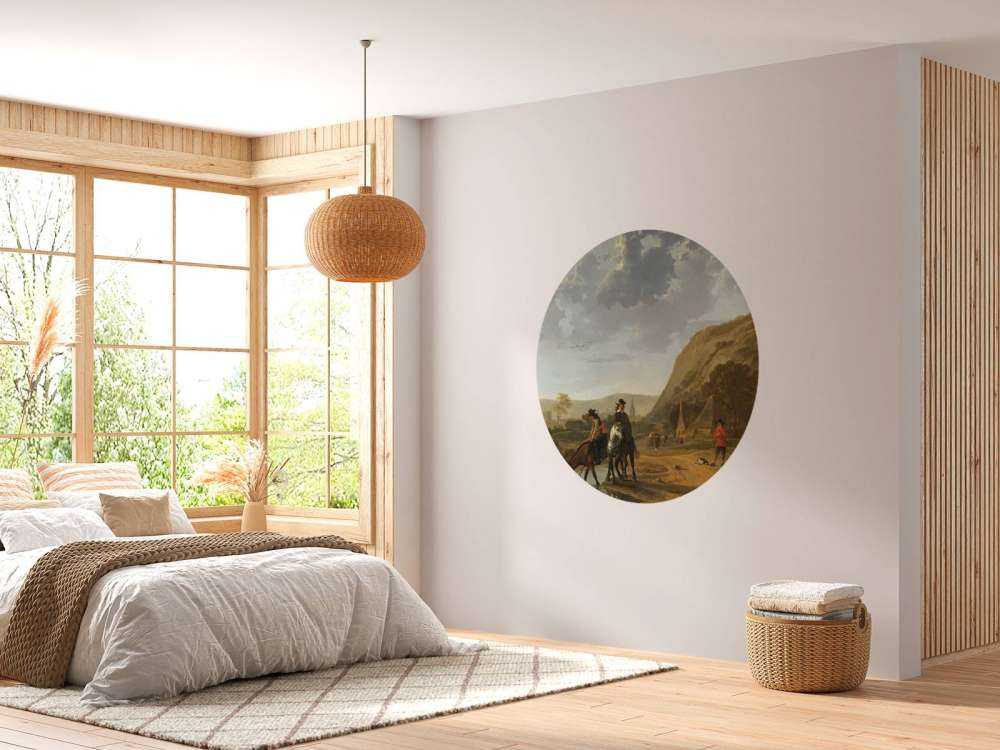Rivierlandschap met ruiters