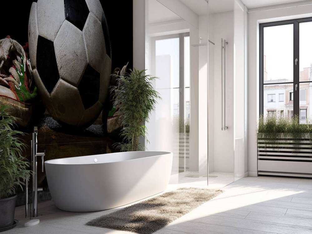 Voetbal tussen twee sneakers