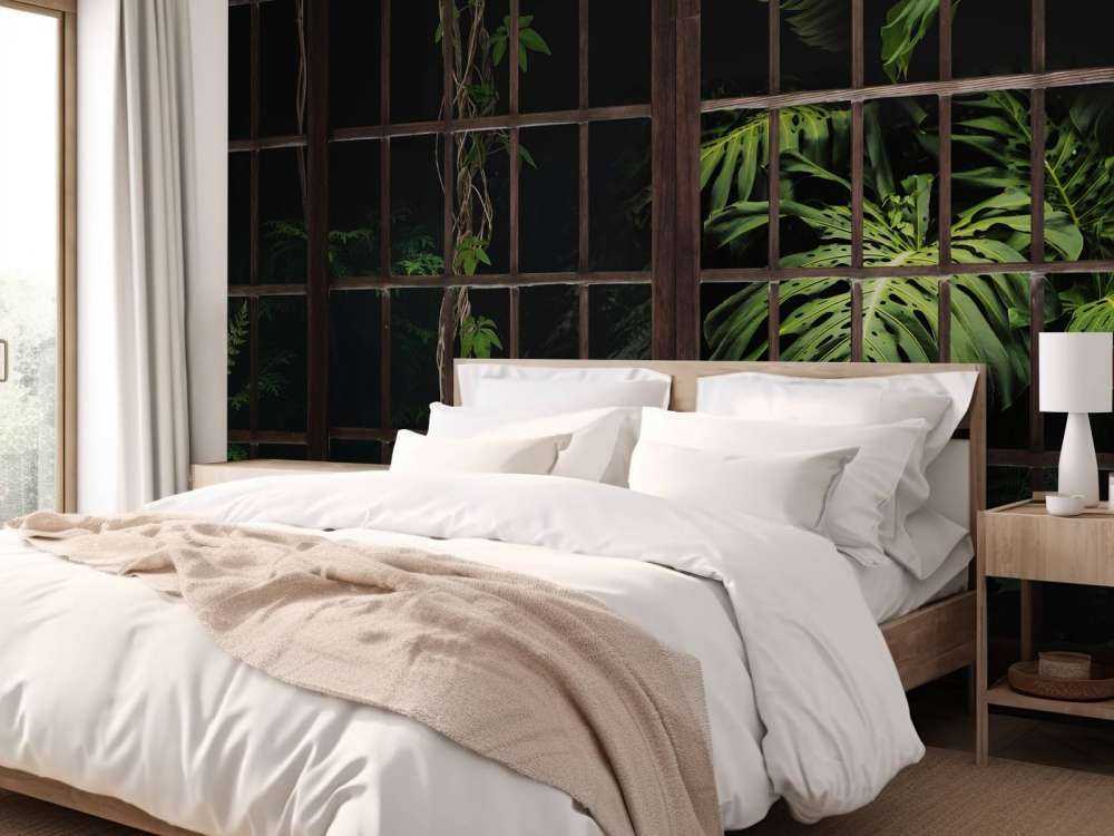 Botanische planten achter ramen