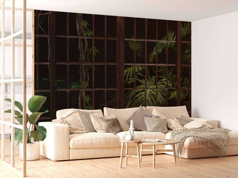 Botanische planten achter ramen