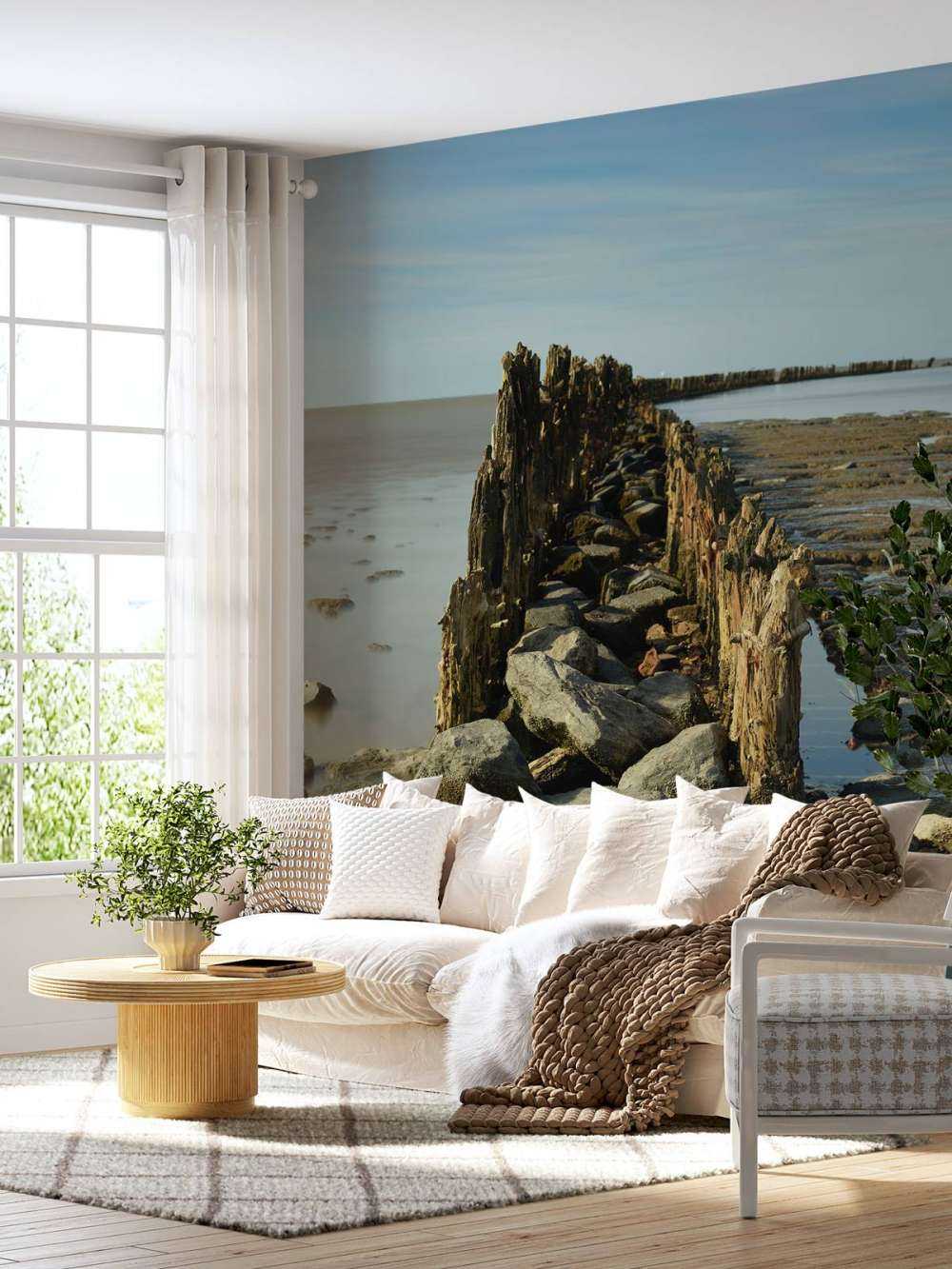 Golfbreker van hout en steen