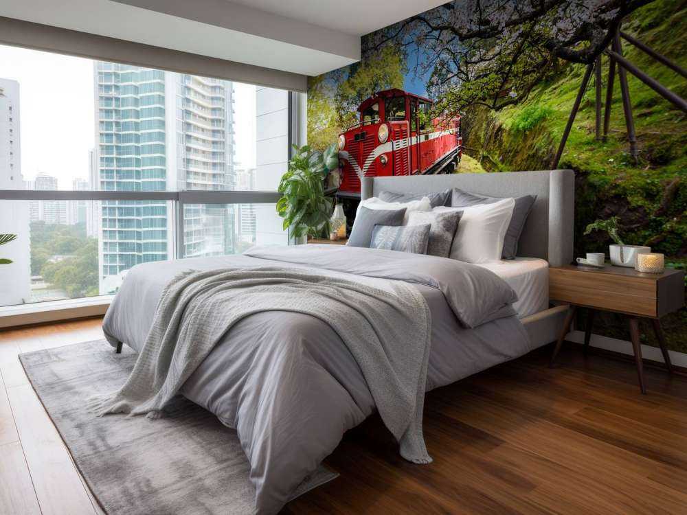 Rode trein door een parkje