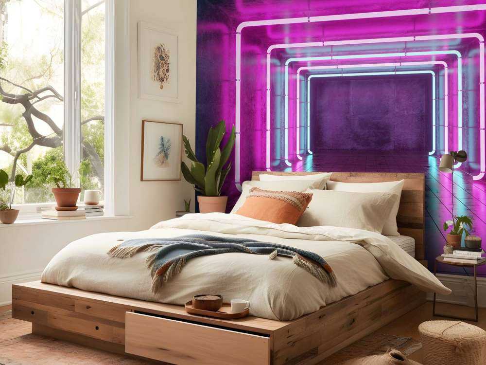 Betonnen kamer met neonlichten