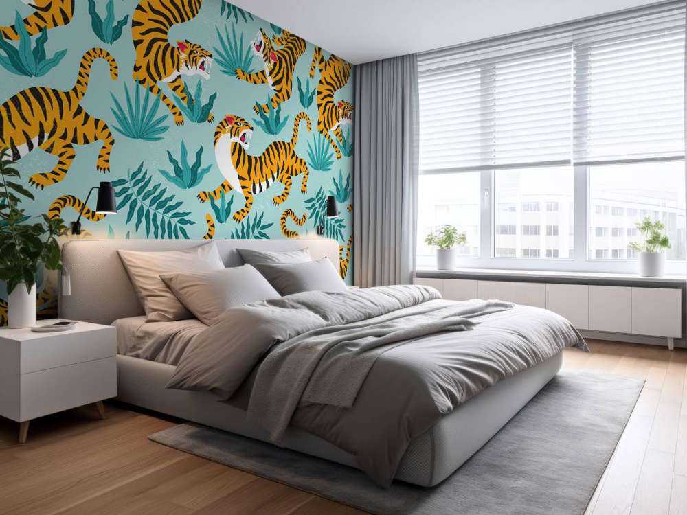 Tijger print met een blauwe achtergrond