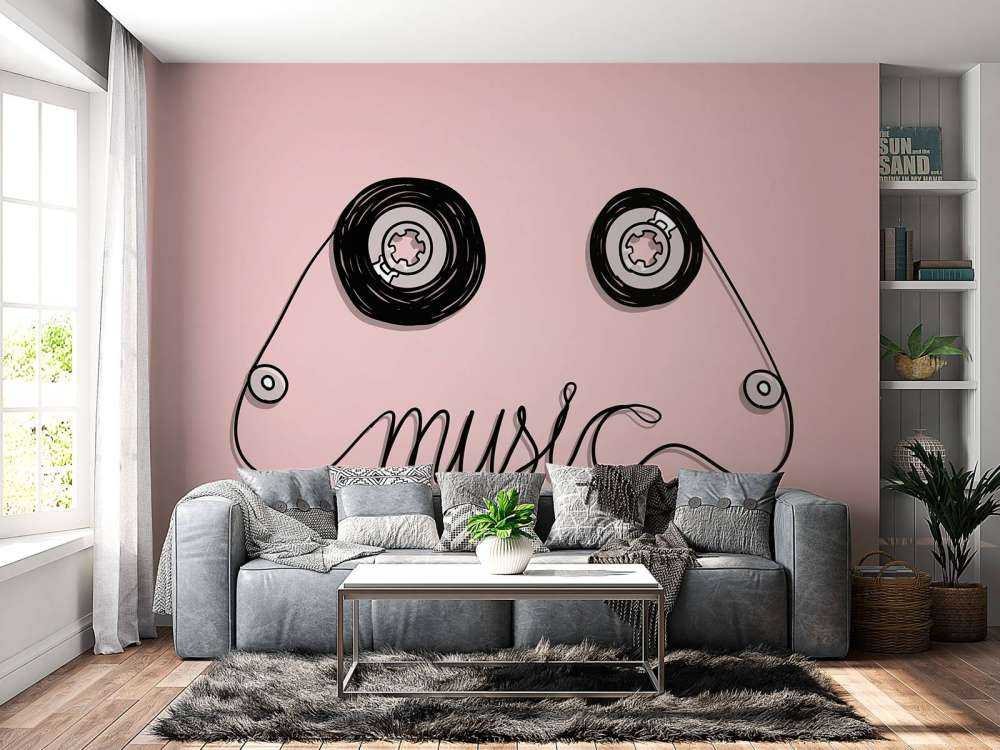 Cassettebandje met een roze achtergrond