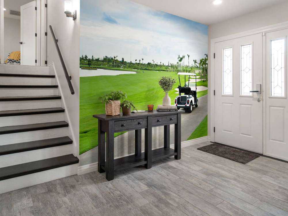 Golfbaan met een golfwagen