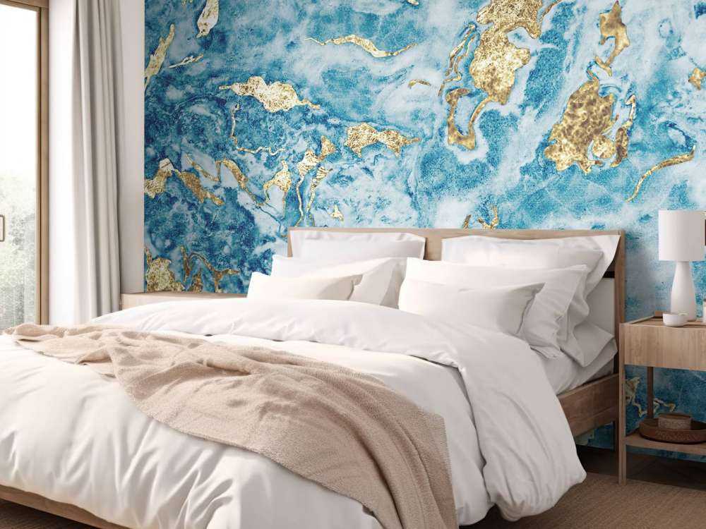 Blauw marmer met goud