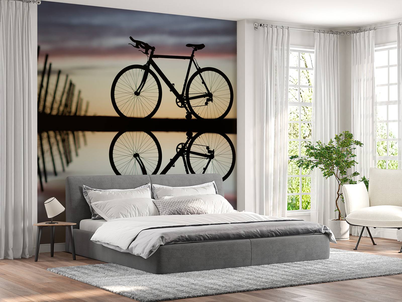 Racefiets bij zonsondergang